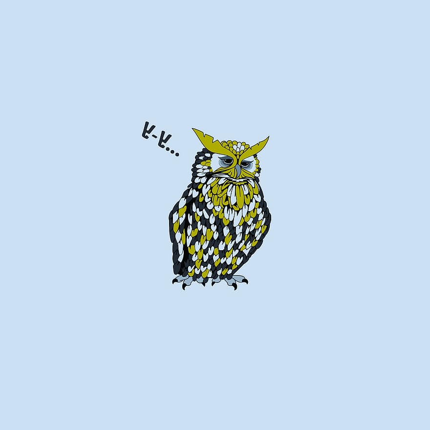Owl, Bird, Humor, Background, Picture, Black, Drawing, Design, Designer, Photoshop, Internet
