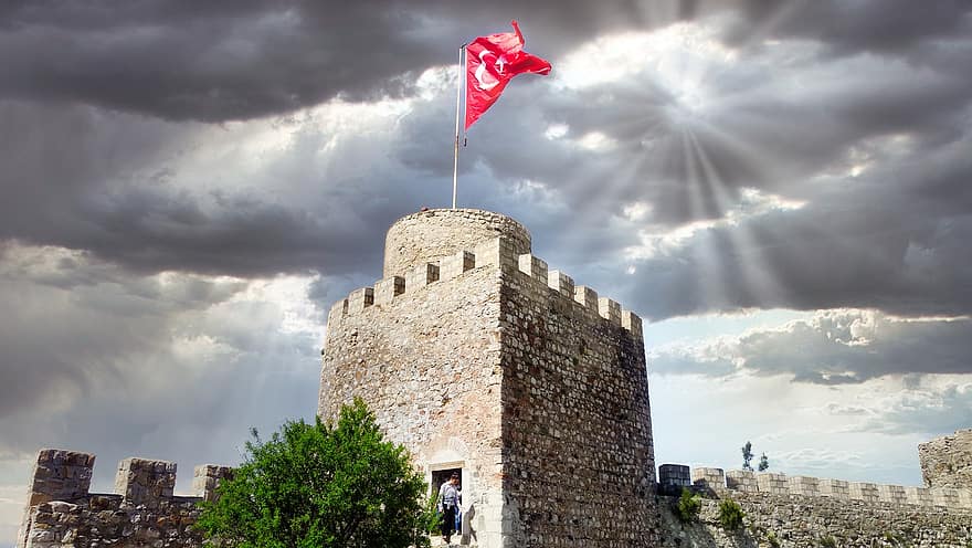 Bojabato pilis, Turkijos vėliava, bokštas, tvirtovė, pilis, vėliava, architektūra, istorinis, Bojabatas, sinopas, žinoma vieta