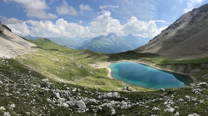 горы, озеро, долина, природа, на открытом воздухе, Wandern, Schweiz, Ferne, weitblick, Bergsee