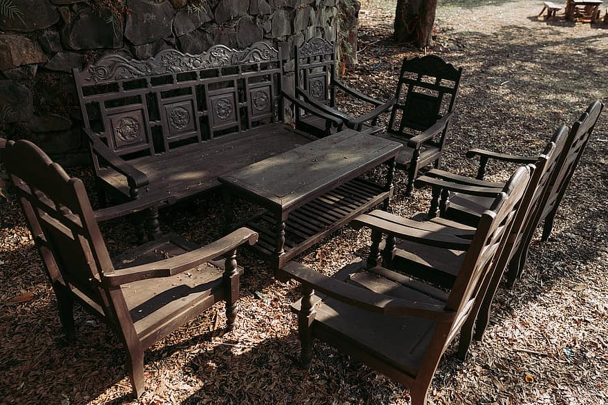 cadeiras, Antiguidade, mesa, mobília