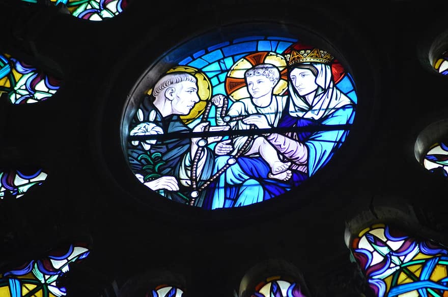 vetro colorato, finestra, architettura, Chiesa, santi, Gesù, bambino