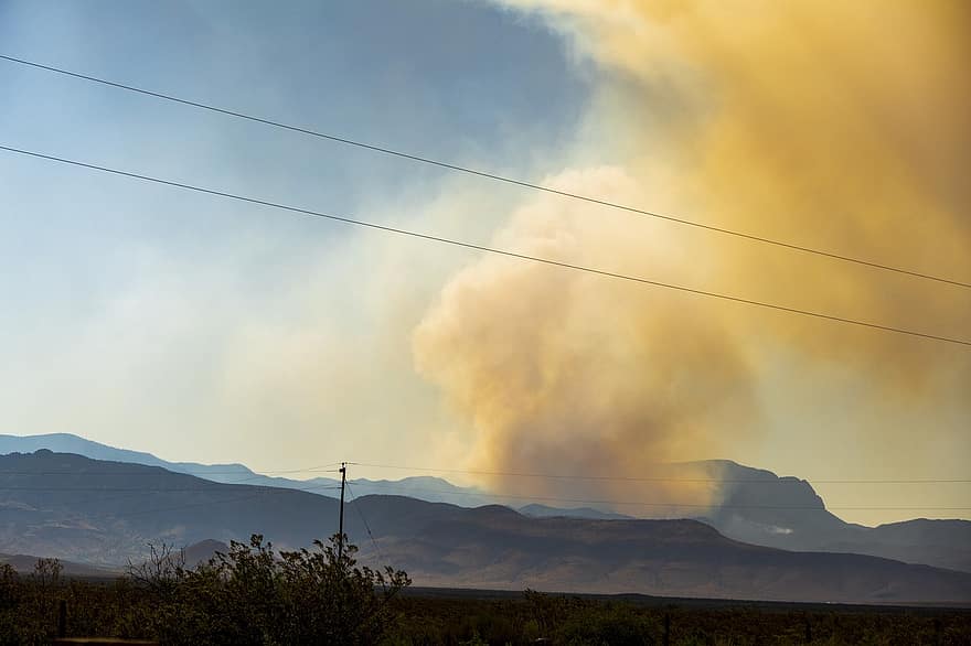 山火事、野生、火災、山岳、砂漠、ニューメキシコ、プルーム、煙、燃焼、風景、やけどした