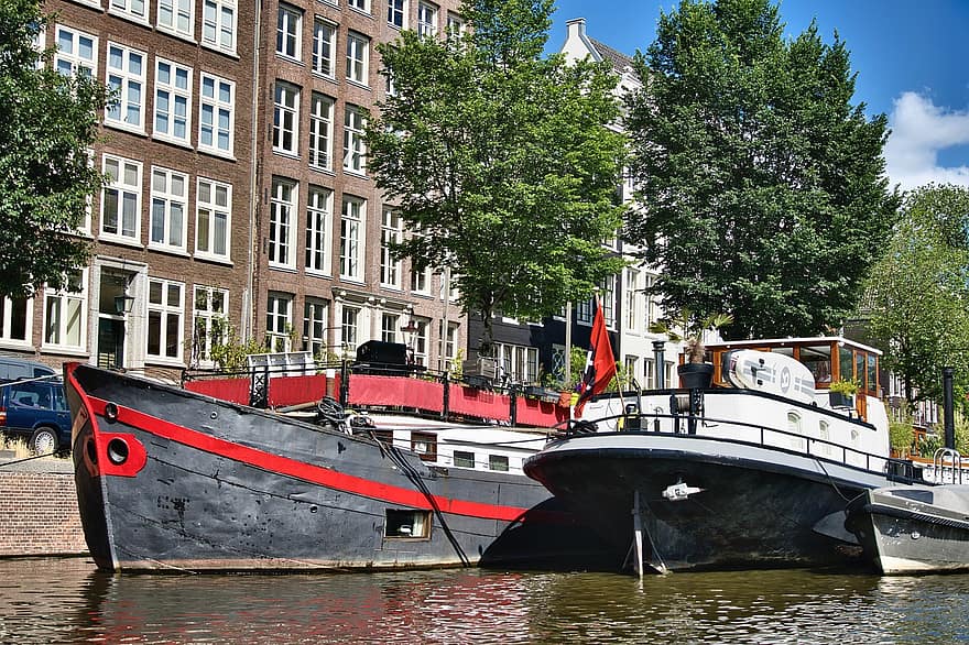 เรือ, คลอง, อัมสเตอร์ดัม, เรือบ้าน, การจอดเรือ, ที่พัก, เรือเดินทะเล, น้ำ, การขนส่ง, การท่องเที่ยว, โหมดการขนส่ง