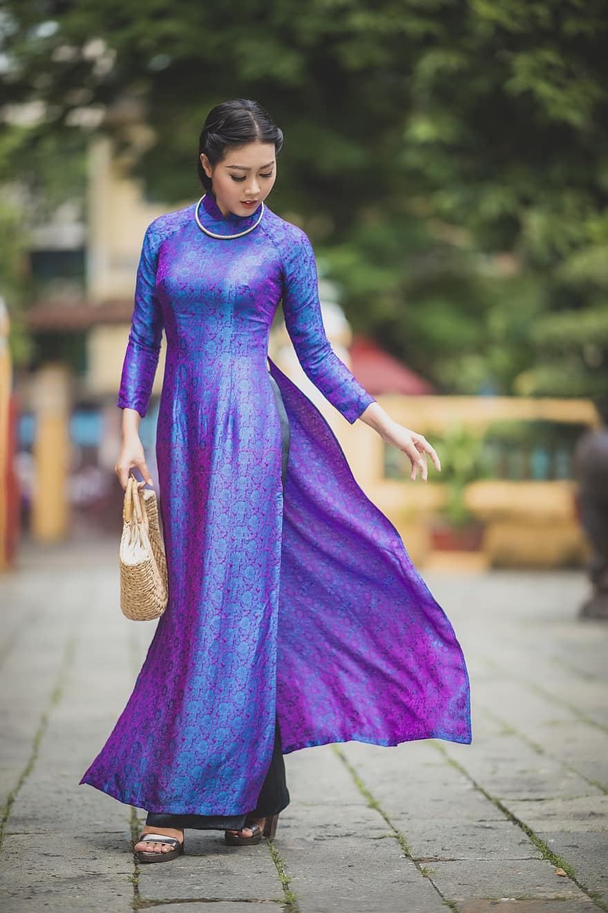 ао дай, мода, женщина, вьетнамский, Вьетнамское национальное платье, традиционный, красота, прекрасный, хорошенький, девушка, поза