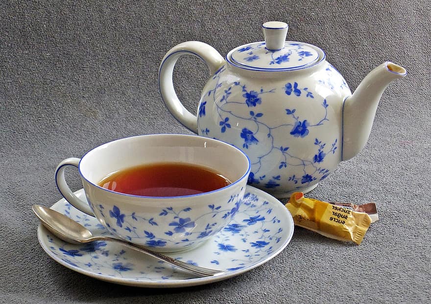 Teetasse, Teekanne, thé, Zucker, Löffel, getränk, théière, tasse à thé, cuillère