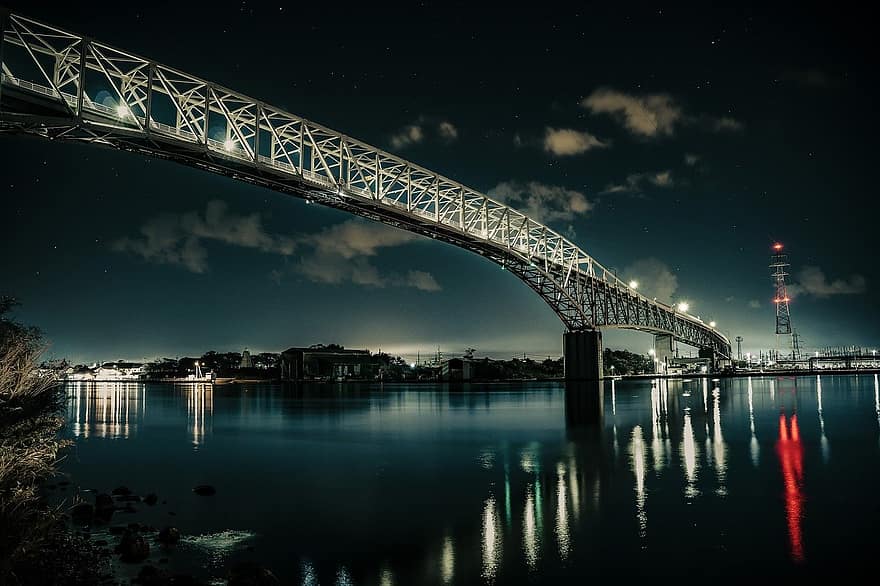 most, podróżować, turystyka, most kratownicowy, Most Sakai Suido, gwiaździste niebo, Mihonoseki, noc, architektura, znane miejsce, zmierzch