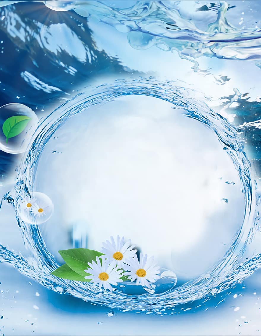 voda, bublina, květiny, květy, Příroda, scrapbooking, kopie prostor, modrý, pozadí, vlna, abstraktní