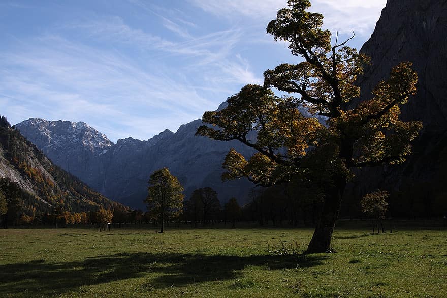 camp, vale, munţi, mediu rural, peisaj, luncă, de munte, rezervație naturală, natură, Karwendel, Großer Ahornboden