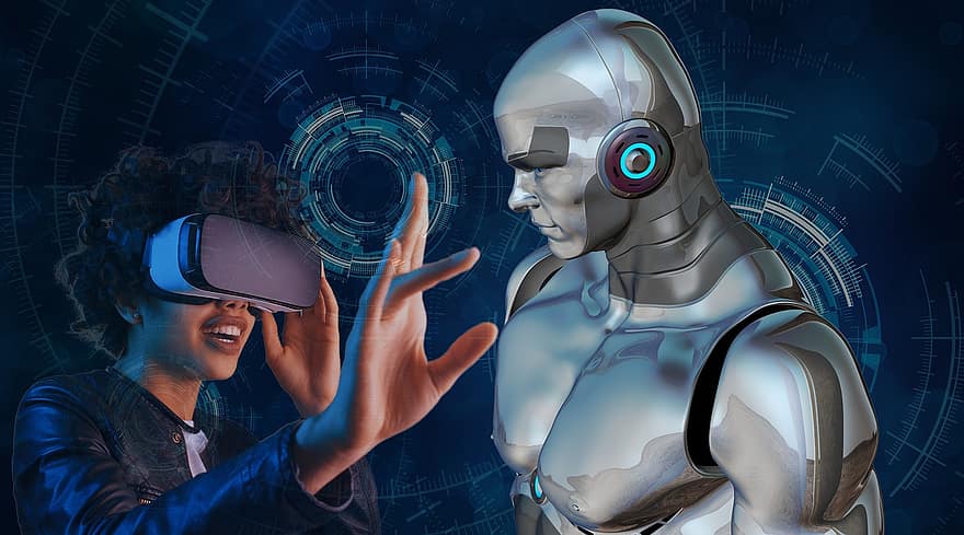avatar, robot, headset, virtuell, virkelighet