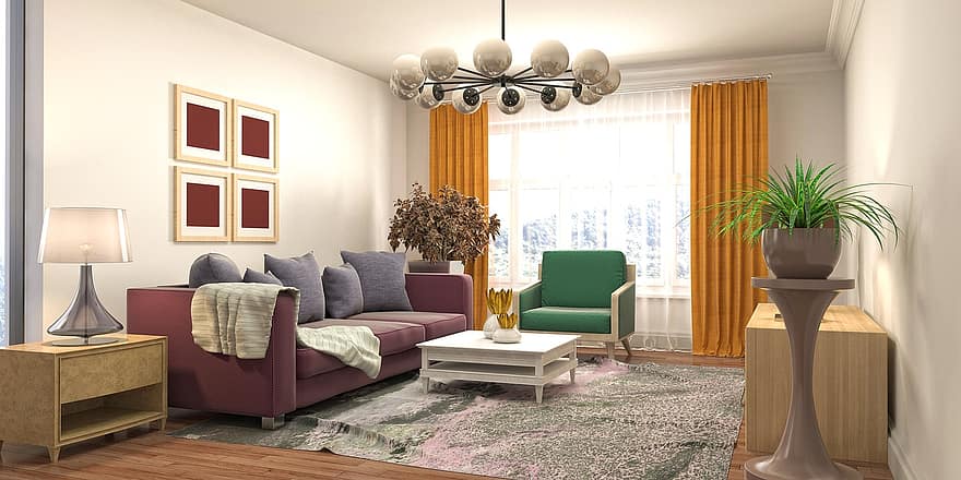 sala, diseño de interiores, Renderizado 3d, Representación 3D, decoración, mueble, casa, apartamento, elegante, contemporáneo