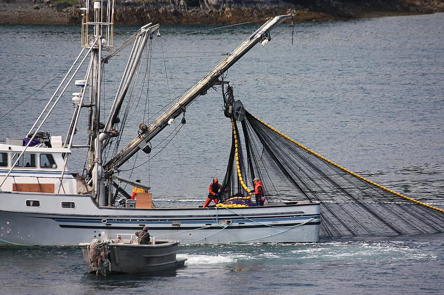 صيد السمك ، قارب ، صياد السمك ، شبكة ، محيط ، البحر ، ألاسكا