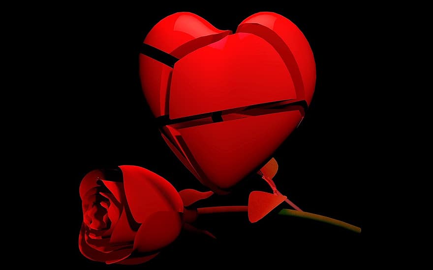 दिल, गुलाब का फूल, टूटा हुआ, लाल गुलाब, पृष्ठभूमि