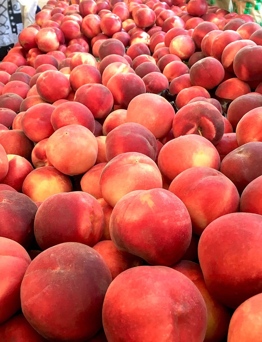 Persik, buah-buahan, makanan, pasar, kios, nektar, segar, organik, menghasilkan, pasar jalanan, buah