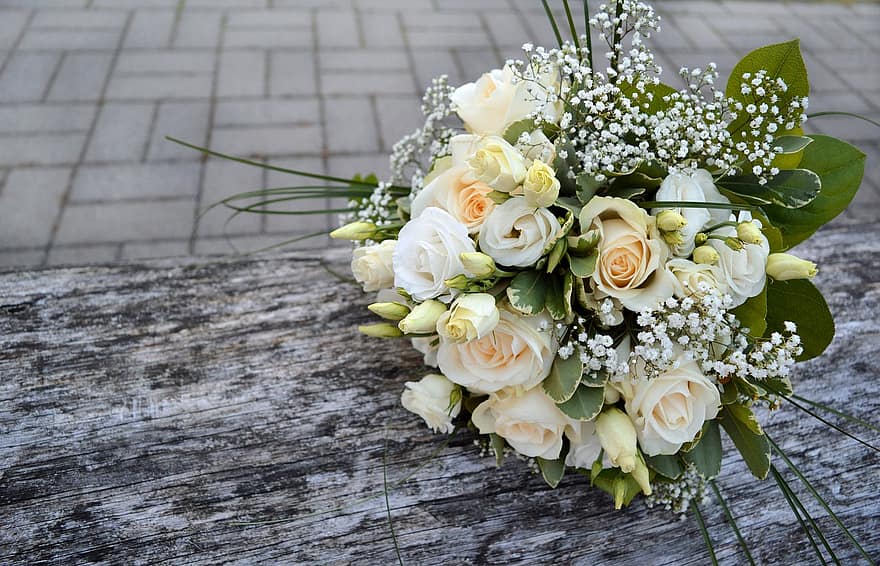 Hochzeitsstrauß, Brautstrauß, Blumen Bouquet, Strauß, Blumengesteck, Blumen, Hochzeit, Liebe, Rosen, Log, Beziehung