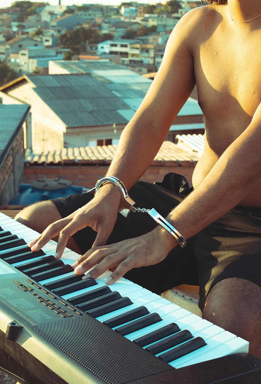 Piano Keyboard, Handcuffs, Music, Musician, Piano, Instrument, Musical Instrument, Talent, Man