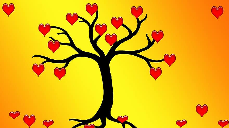 inimă, copac, siluetă, dragoste, mulțumesc, afecţiune