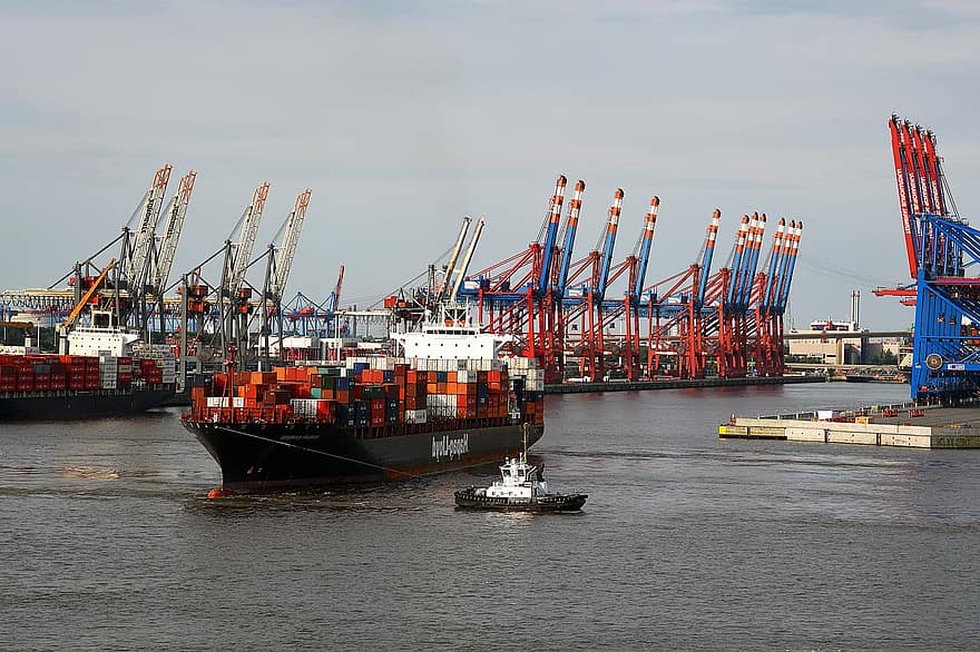 Hamburg, Liman, konteyner, traktör