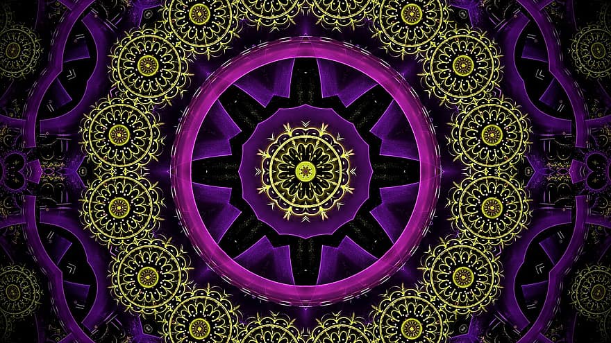 roseta, caleidoscópio, estampa floral, mandala, fundo violeta, papel de parede violeta, arte, papel de parede, origens, decoração, padronizar