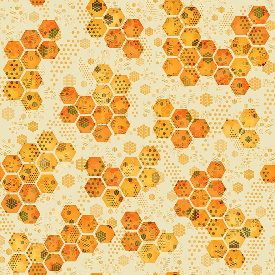 bikupa, honung, ljuv, orange, vaxkaka, sexhörning, traditionell, mönster, bakgrund, mall, klippbok