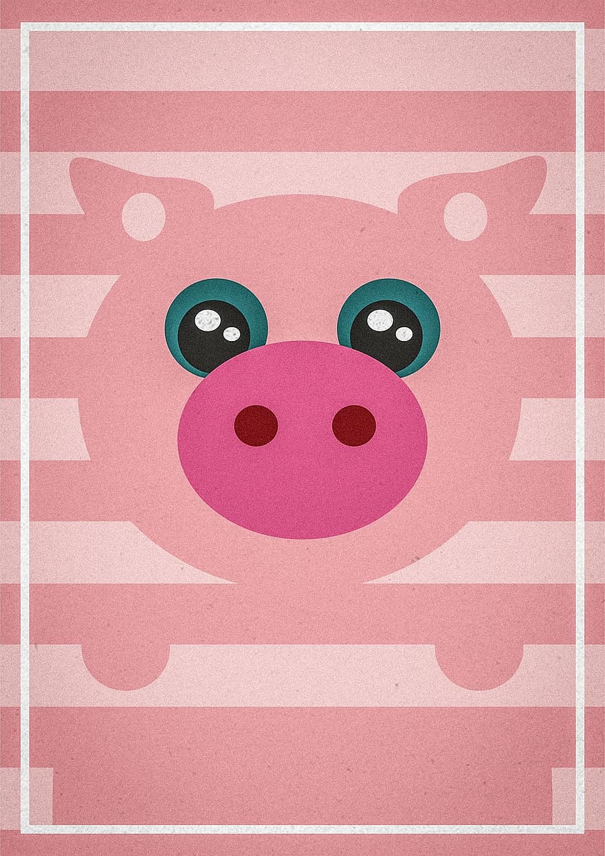 cerdo, animal, naturaleza, granja, sembrar, cerdito, cerdo miniatura, feliz, dulce, cuarto de los niños, póster