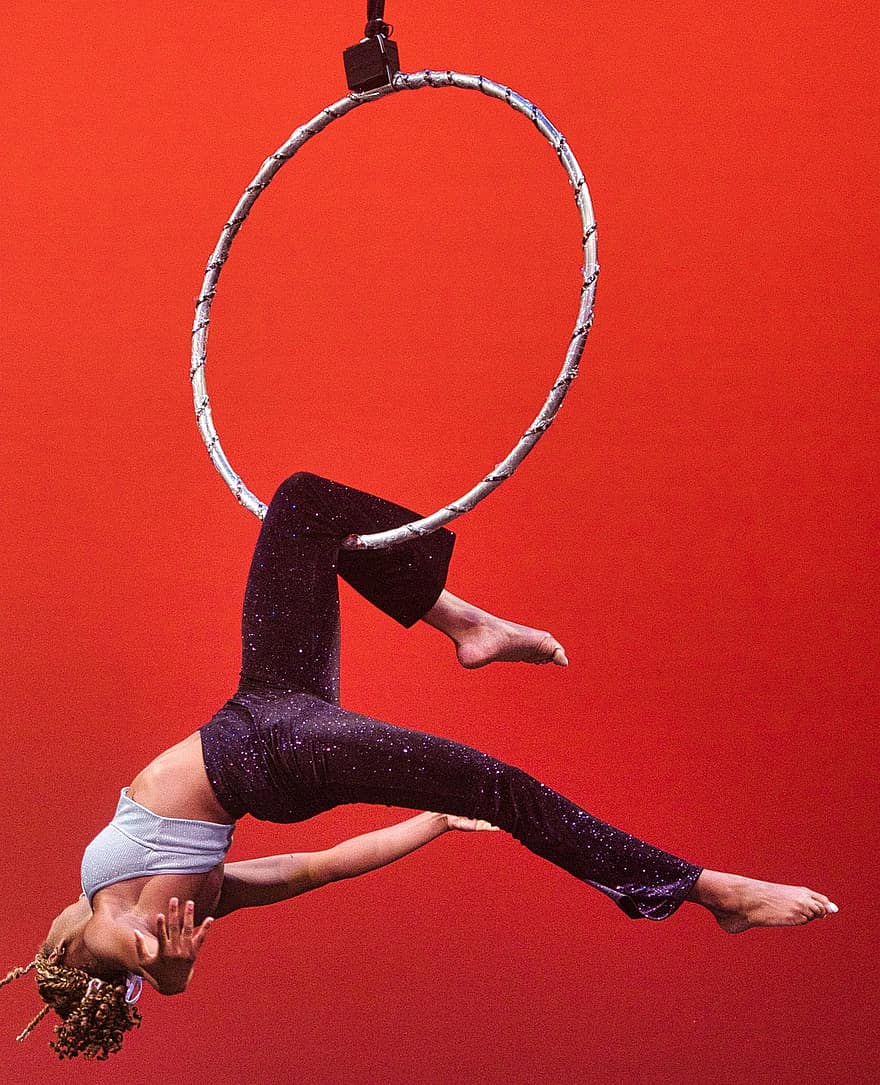 Aerial Hoop, Acrobat, Woman, Pose, Performance, Exercise, Gym, Fitness, sport, exercising, one person