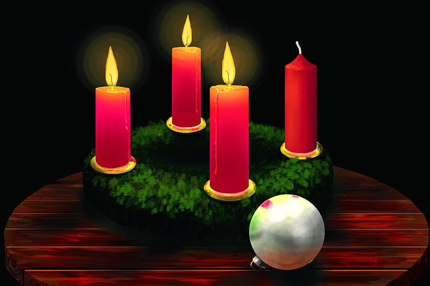 आगमन की पुष्पमाला, मोमबत्ती, क्रिसमस का समाये, मोमबत्ती की रोशनी में, ज्योति