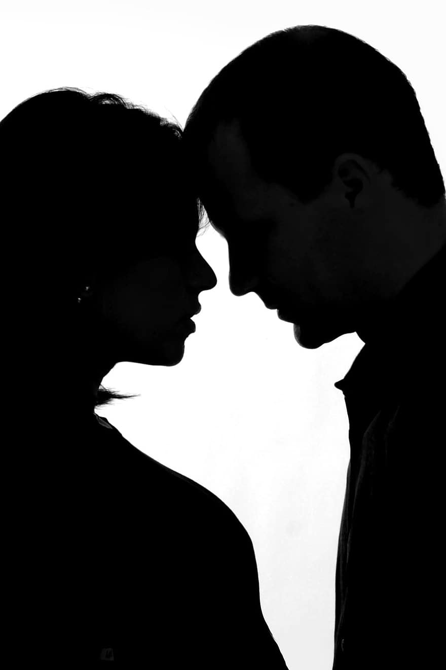 silhouette, couple, amour