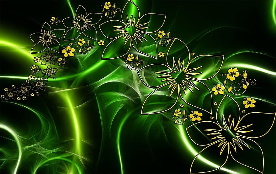พฤกษา, โอบ, fractals, ดอกไม้, บทคัดย่อ, สีเขียว, เทศกาล, ลวดลายเป็นเส้น, แบบดั้งเดิม, curlicue, ความสง่างาม