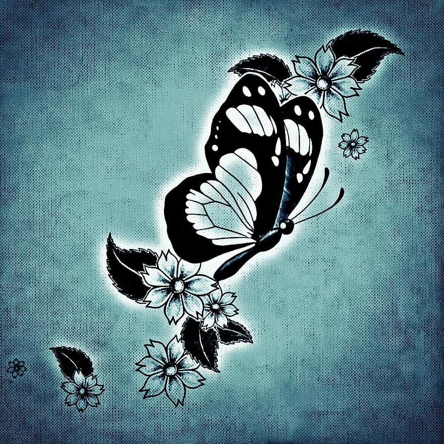 papallona, flors, blau, insecte, volant