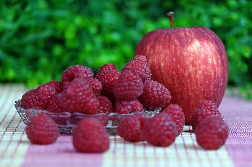 apel, raspberi, buah, sehat, makanan