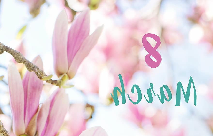 las flores, día Internacional de la Mujer, 8 de marzo, tarjeta postal, felicidades