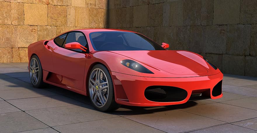 Ferrari, f430, samochód sportowy, automatyczny, samochód, samochód wyścigowy, kontur, metaliczny, odbicia słońca, cień, sala
