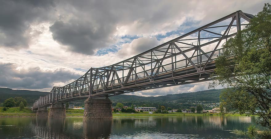 पुल, नॉर्वे, स्कैंडेनेविया, आर्किटेक्चर, यूरोप, आकाश, नदी, सीमा चिन्ह, पानी