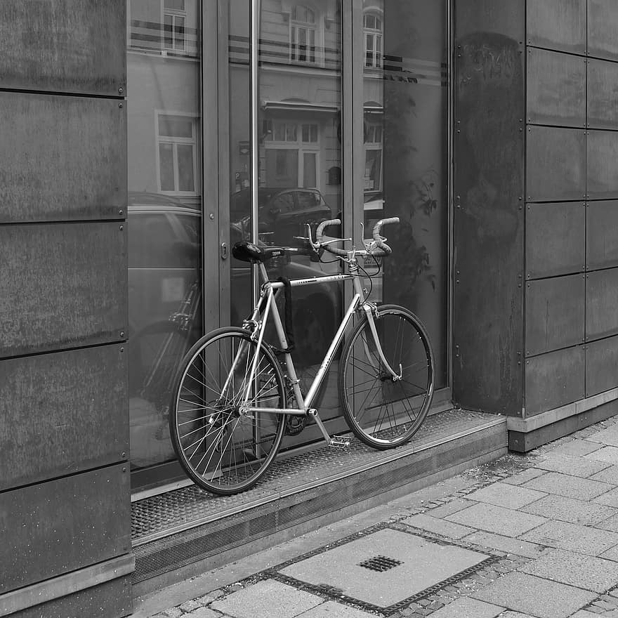 velosipēdu, pilsēta, logu, riteni, retro
