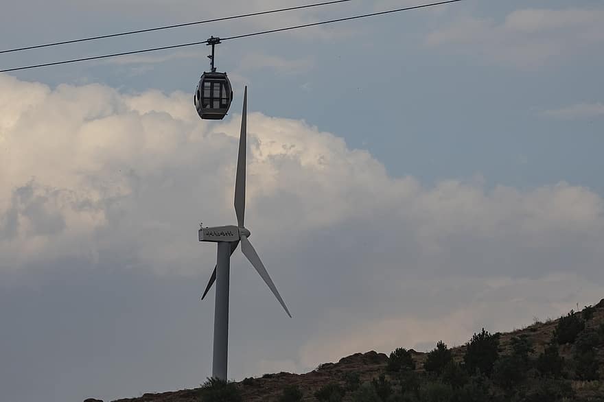 Wind Turbine, Wind Farm, Gondola Lift, Cable Car, Iran, Tabriz, East Azerbaijan Province, Asia