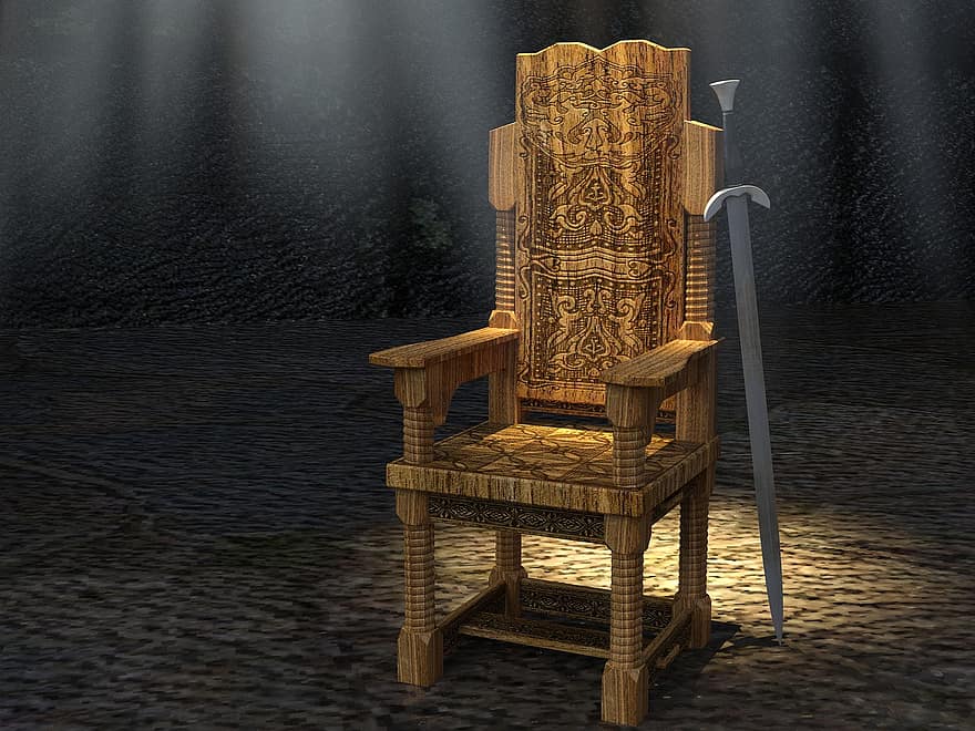 krēsls, zobens, viduslaiki, garastāvoklis, mistisks, atmosfērā, pasaka