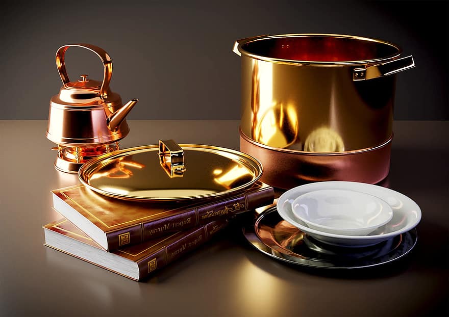Kettle, Pots, Vases, Plates, Copper, Books, Antique, Cooking, Old, Teapot, Kitchenware