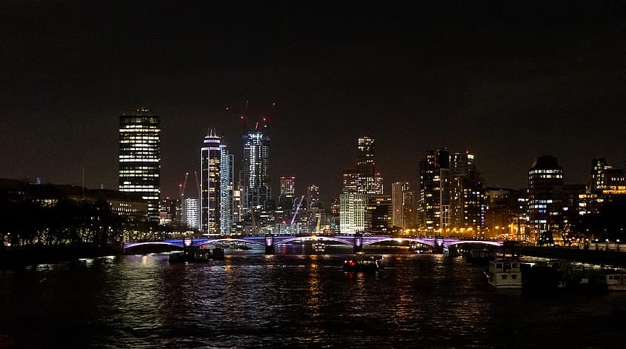 London, nightscape, skyline, natlys, by, By lys, arkitektur, flod, floden Themsen, bybilledet, by-