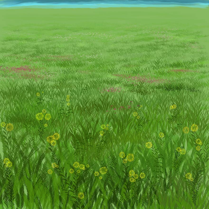 Grassland, Nature, Plants, Scenery, Painting, Artwork, Green, Meadow, grass, green color, summer