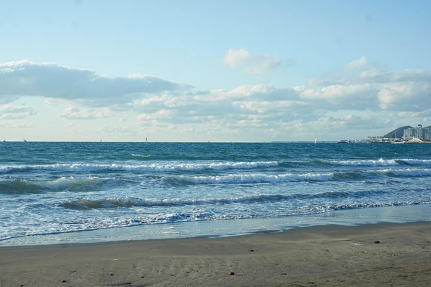 Strand, Küste, Meer, Ozean, Wasser, Sand, Wellen, Horizont, seelandschaft, Landschaft, Kamakura