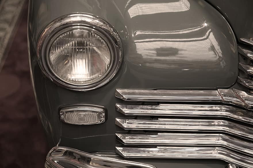 Car, Vintage, Headlight, Bumper, Auto, Automobile, Vehicle, Chrome, Elegant, Old, Classic