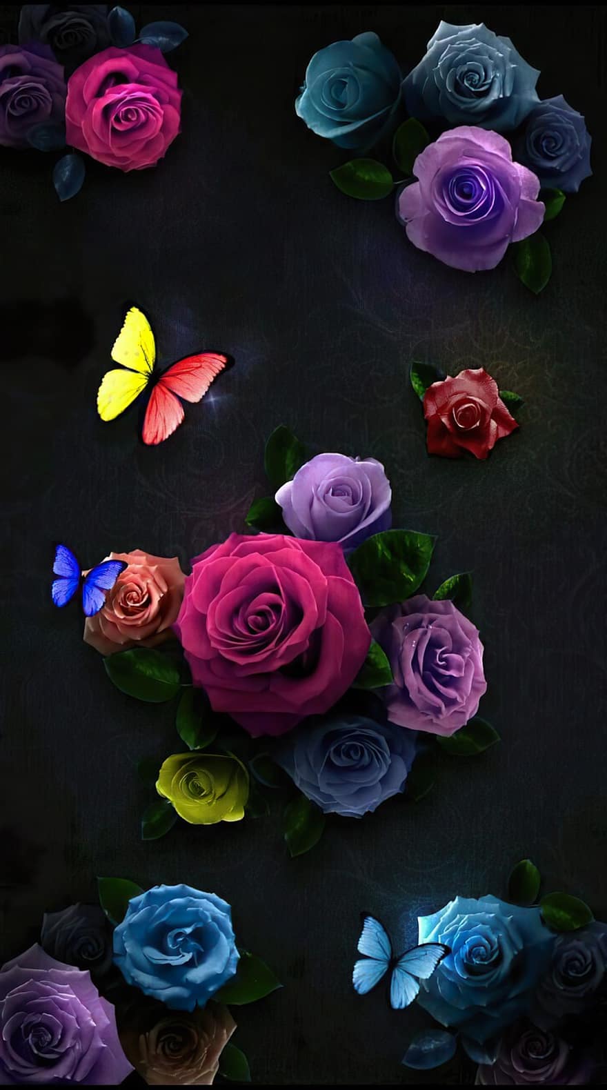 ruusu-, kukat, tausta, kevät, rakkaus, kuvio, perhonen, värikäs, kukka, taustat, kukkakimppu