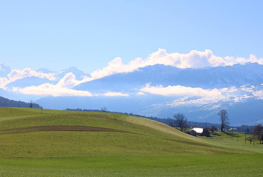 hory, kopce, Přírodní park Gantrisch, louka, švýcarsko, Bernská vysočina, krajina, pohoří, tráva, venkovské scény, hora
