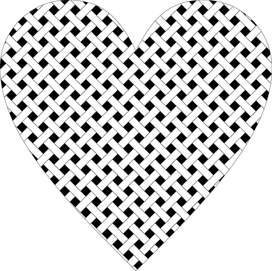 Basket, Weave, Heart, Black, White, Isolated, Love, Valentines