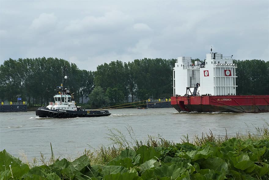 sự kéo mạnh, Đang chuyển hàng, con sông, tàu, tàu kéo, vận chuyển, hải lý, hàng hải, công nghiệp, Rotterdam