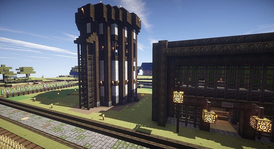 Minecraft, silo, Fazenda de cactos, Fazenda, Minecraft Farm, medieval