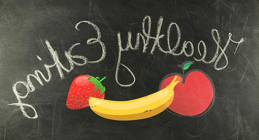 planche, tableau noir, fruit, nutrition, en bonne santé, santé, appétit, bien, repas, banane, Pomme