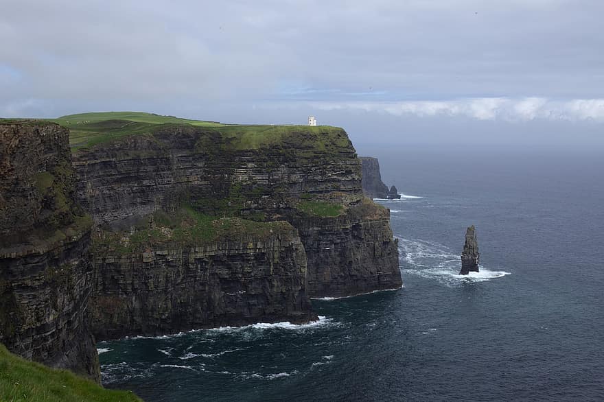 scogliere, oceano, mare, montagne, moher, Irlanda, paesaggio, natura