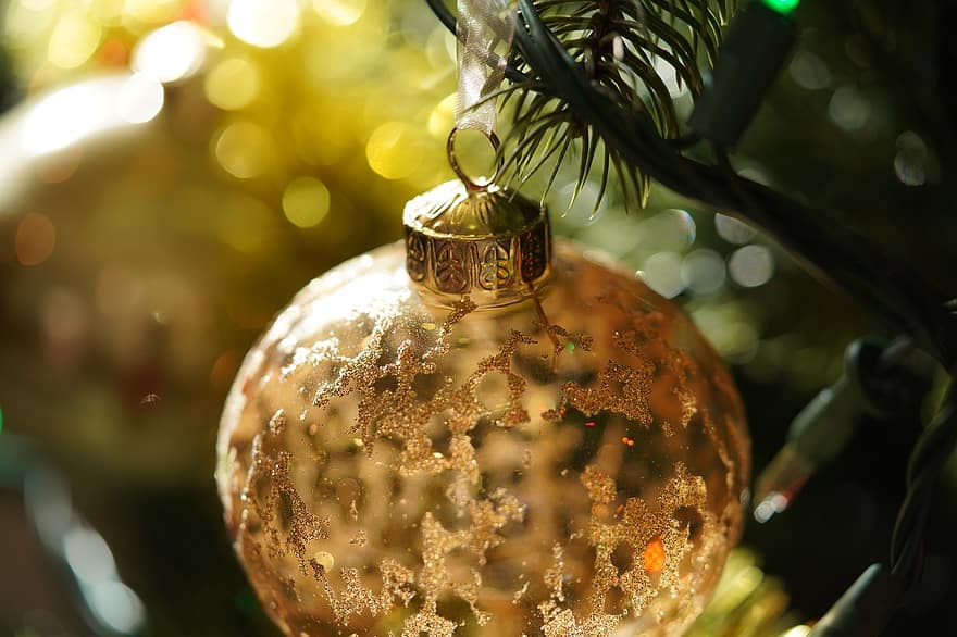 ornament, Vánoce, strom, lesk, zlato, míč, sklenka, průhledný, dekorace