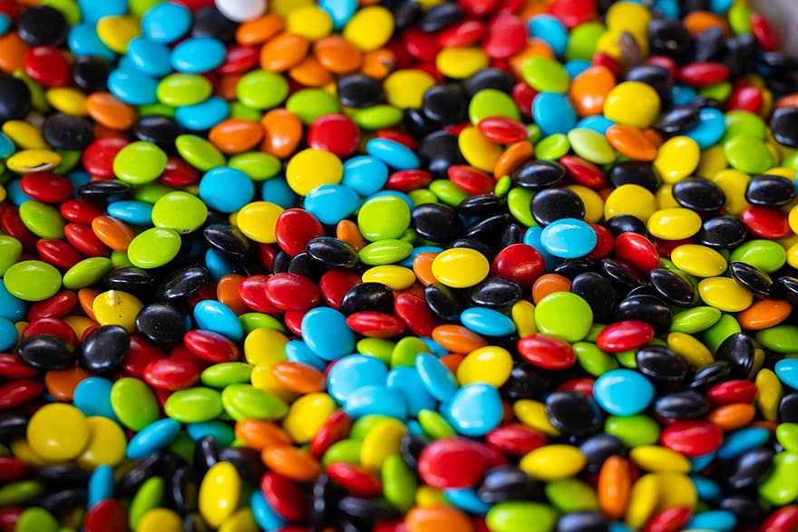 Caramels de colors, smarties, bombons, caramels, dolços, pastisseria